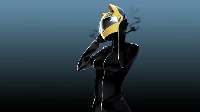 Anime Character in Helmet — Black, Dramatic, Digital Art, Smoke