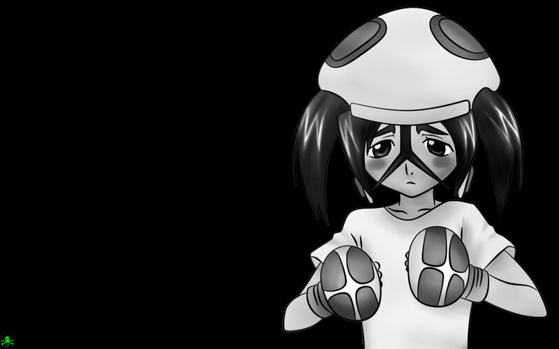 Anime Character in Helmet — Black, Serious