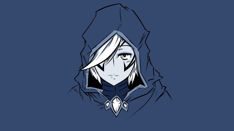 Anime Character in Hood — Blue, Serious, Digital Art