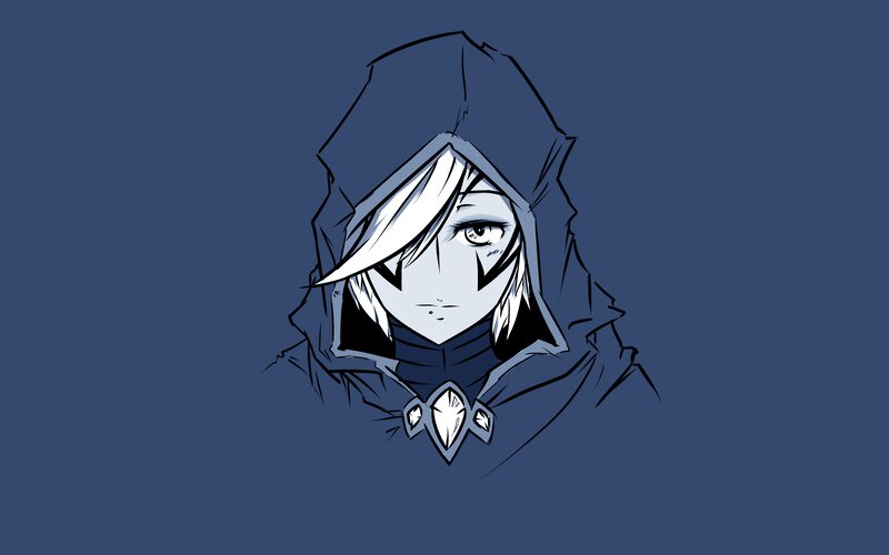 Anime Character in Hood — Blue, Serious, Digital Art, White Hair