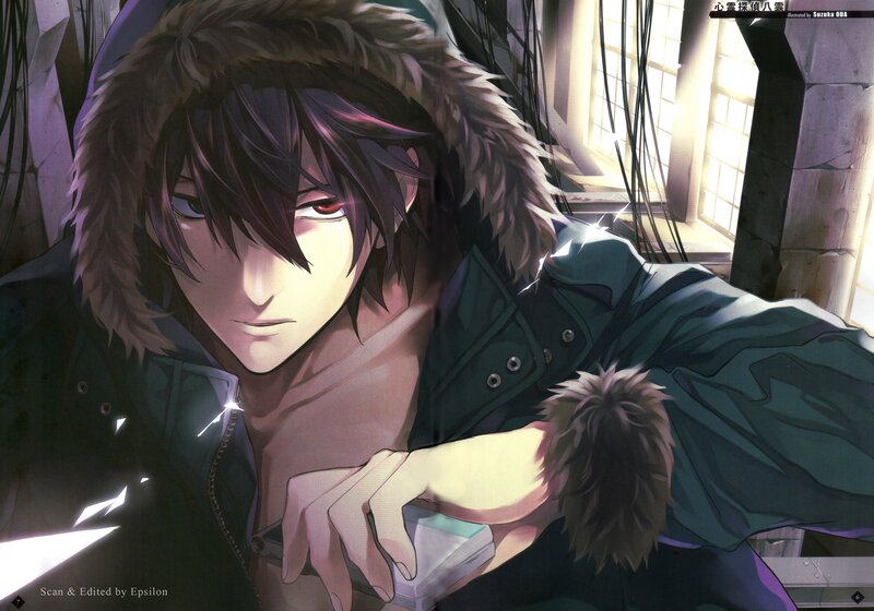 Anime Character in Hooded Jacket — Purple, Dramatic