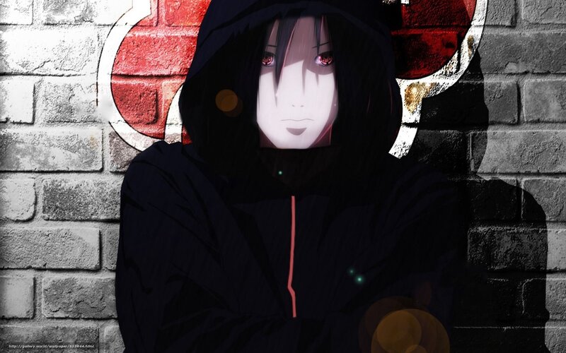 Anime Character in Hoodie — Black, Dark, Brick Wall