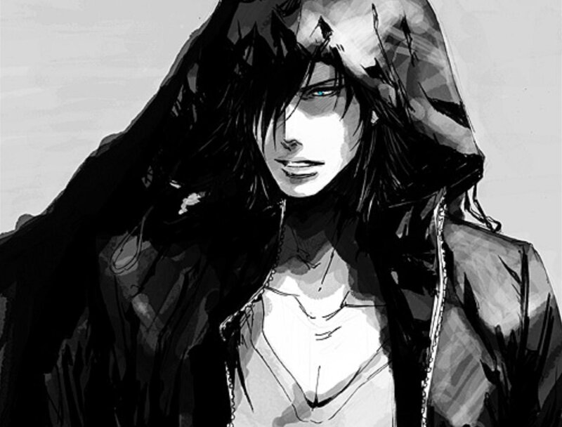 Anime Character in Hoodie — Black, Dramatic