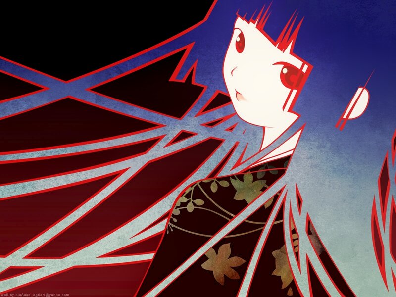 Anime Character in Kimono — Blue, Dramatic, Night
