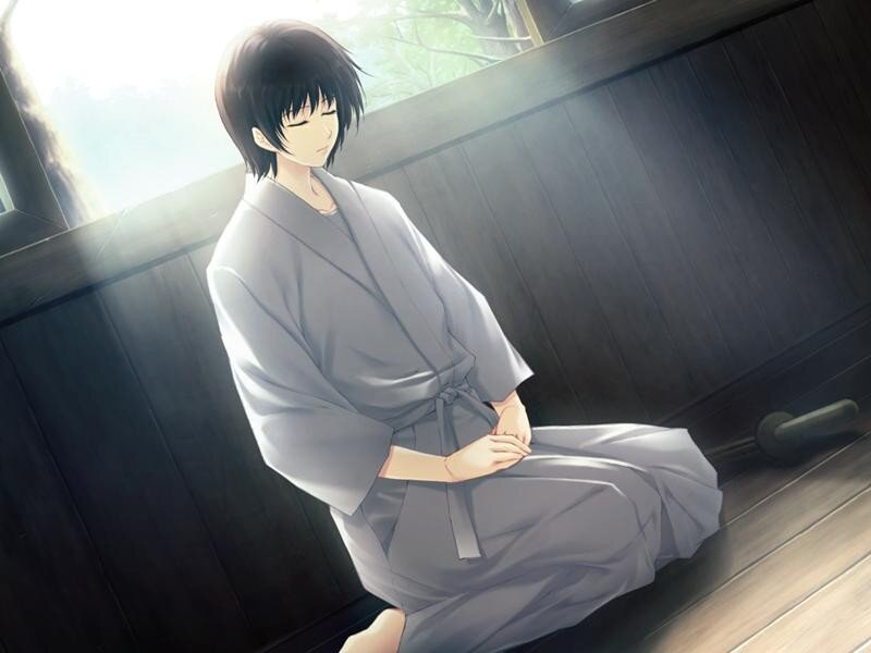 Anime Character in Kimono — Gray, Serene