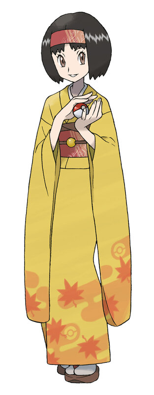 anime character in kimono holding pokeball
