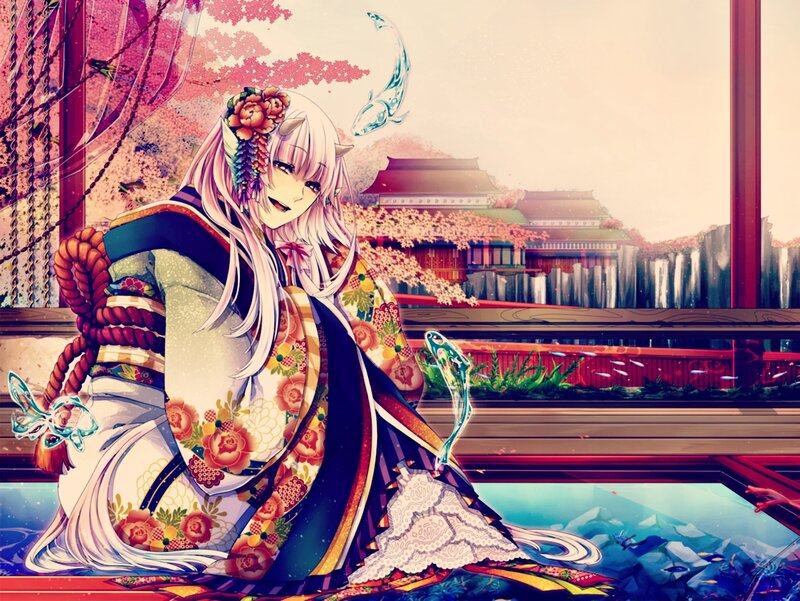 Anime Character in Kimono — Pink, Serene, Spring, Digital Art