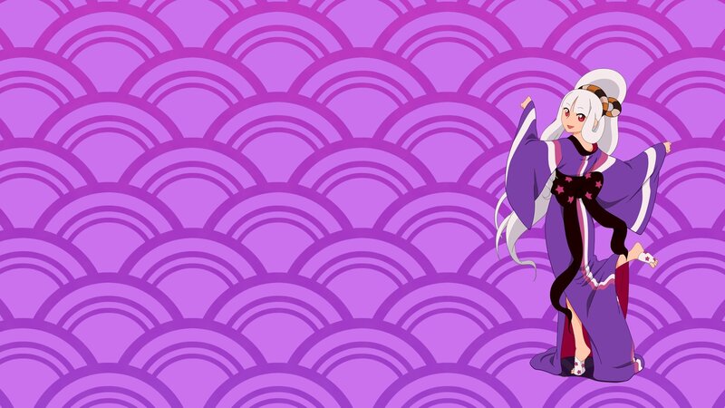 Anime Character in Kimono — Purple, Playful, White Hair