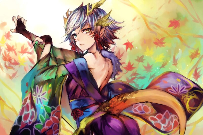 Anime Character in Kimono — Purple, Serene, Autumn, Digital Art