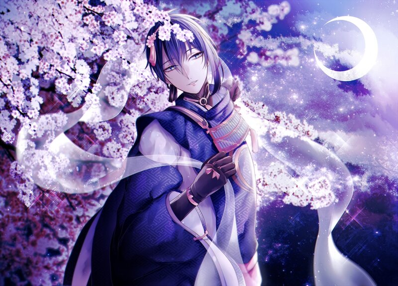 Anime Character in Kimono — Purple, Serene, Night