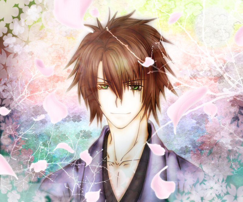 Anime Character in Kimono — Purple, Serene, Spring, Cherry Blossoms