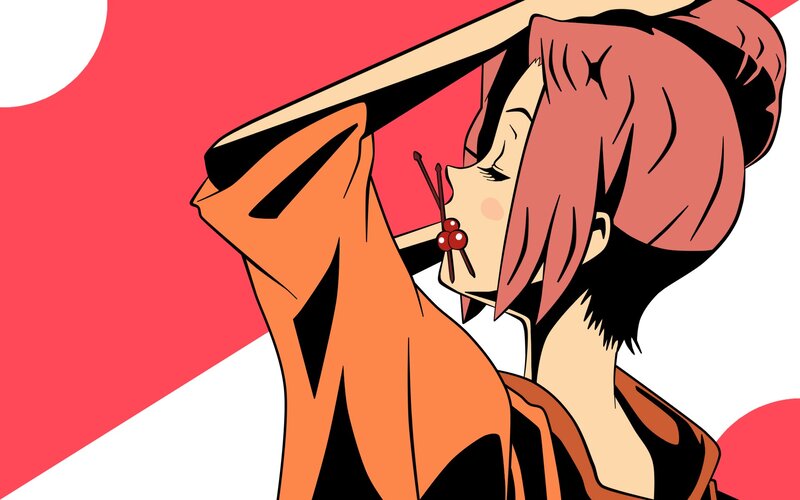 Anime Character in Kimono — Red, Dramatic, Manga, Cherry Blossoms
