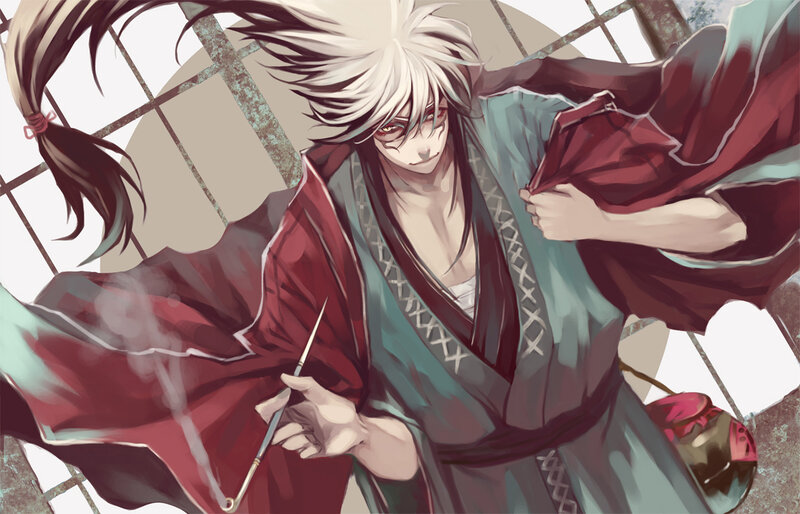 Anime Character in Kimono — Red, Dramatic, Manga, Swords