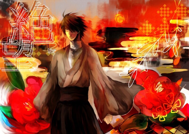 Anime Character in Kimono — Red, Dramatic, Sunset
