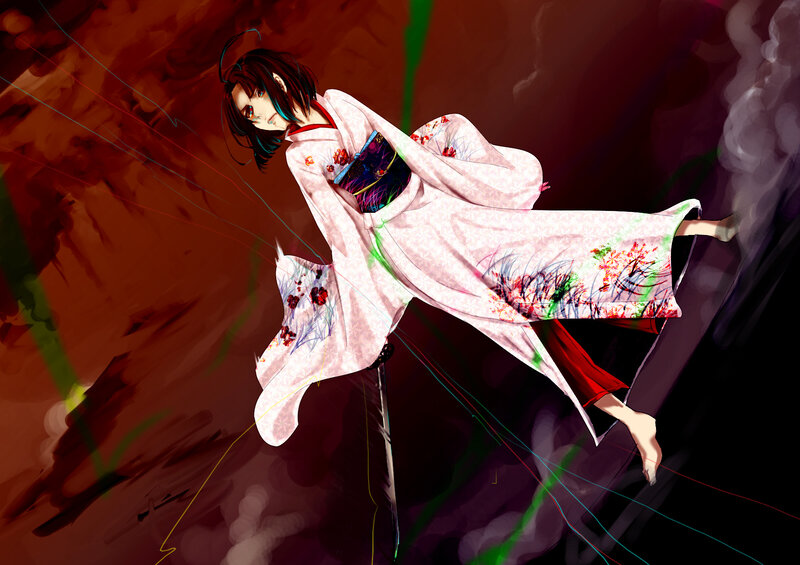 Anime Character in Kimono — Red, Dramatic