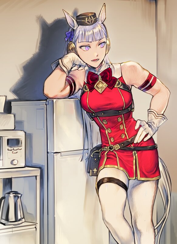 Anime Character in Kitchen — Red, Confident