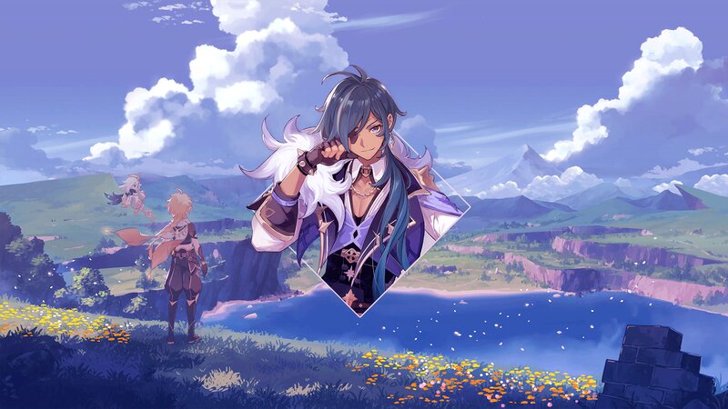 Anime Character in Landscape — Blue