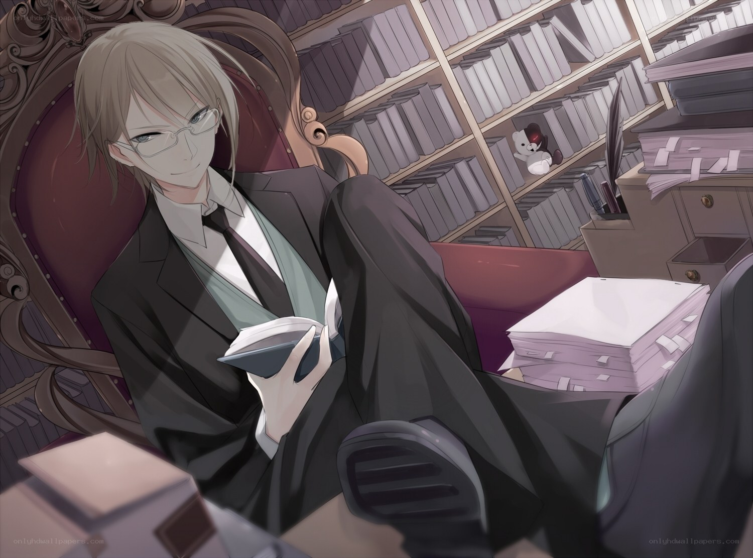 anime character in library