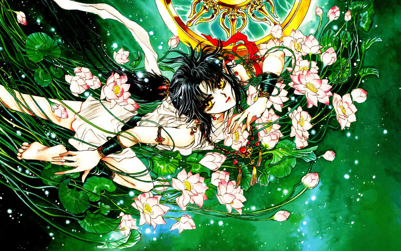 anime character in lotus pond