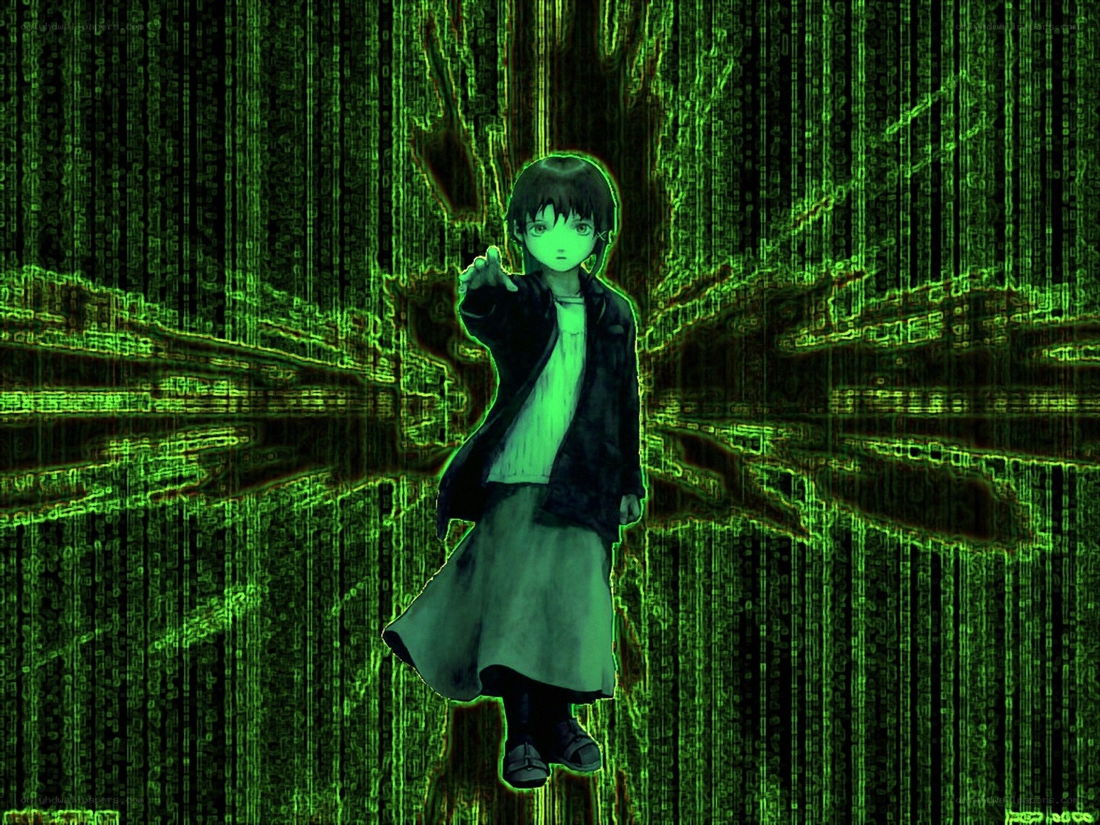 anime character in matrix code