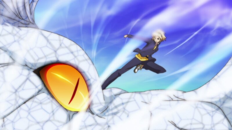 Anime Character in Mid-air — Blue, Dramatic, Monster Eye