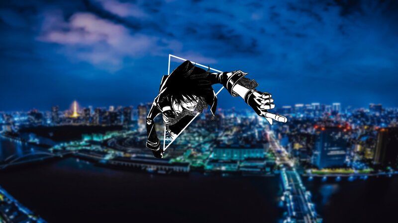 Anime Character in Mid-air — Blue, Dramatic, Night