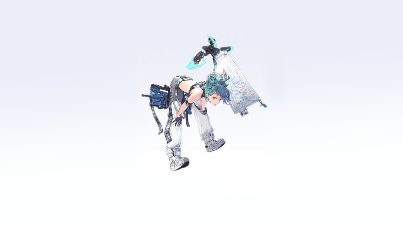 Anime Character in Mid-air — White, Dynamic