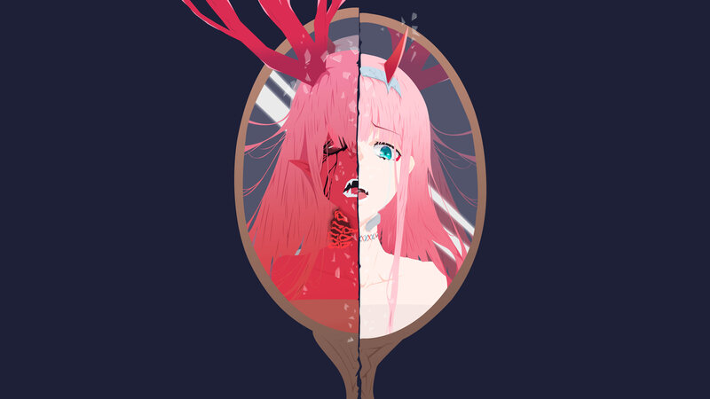 Anime Character in Mirror — Pink, Dramatic