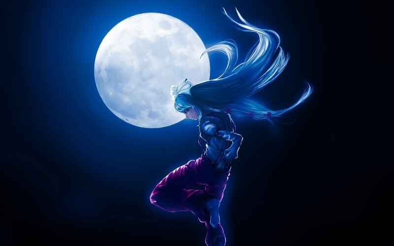 Anime Character in Moonlight — Blue, Dramatic