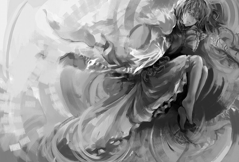 Anime Character in Motion — Black, Dramatic, Digital Art, Sword, Flowing Clothes