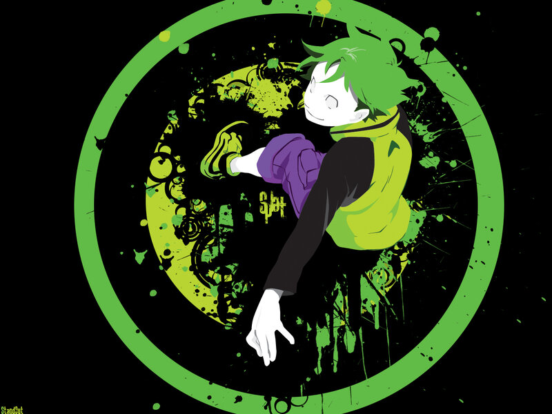 Anime Character in Motion — Black, Dynamic, Digital Art, Green Circle