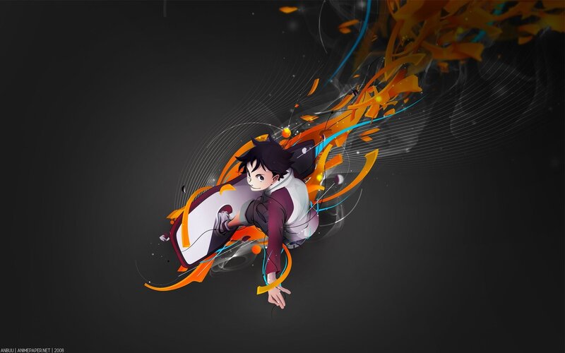 Anime Character in Motion — Black, Dynamic, Digital Art, Sleeveless Jacket