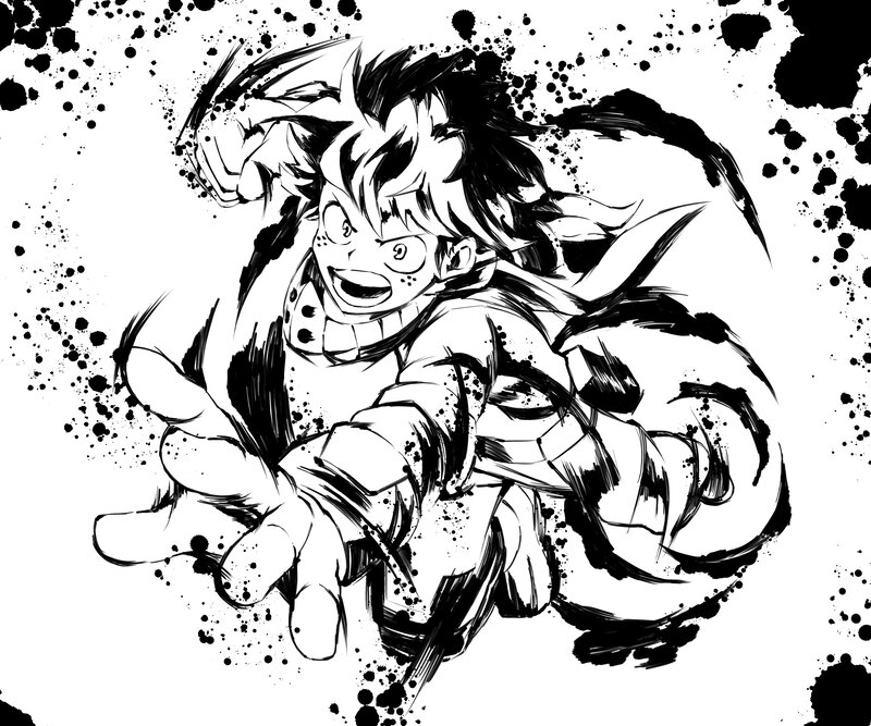 Anime Character in Motion — Black, Dynamic, Manga, Splatters