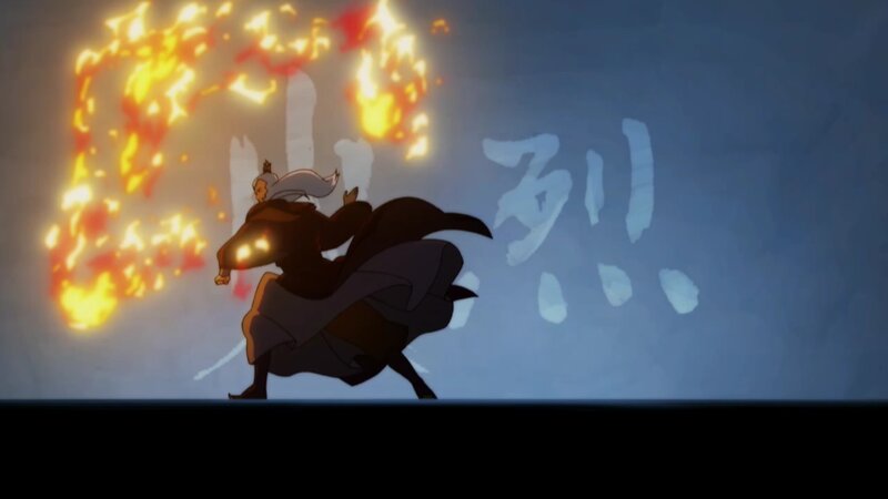 Anime Character in Motion — Blue, Dramatic, Fire