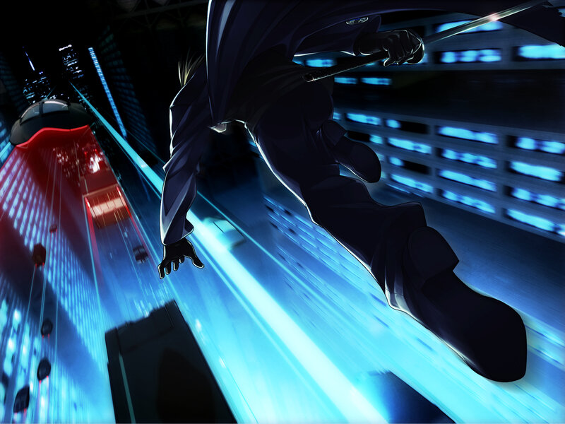 Anime Character in Motion — Blue, Dramatic, Night, Cityscape