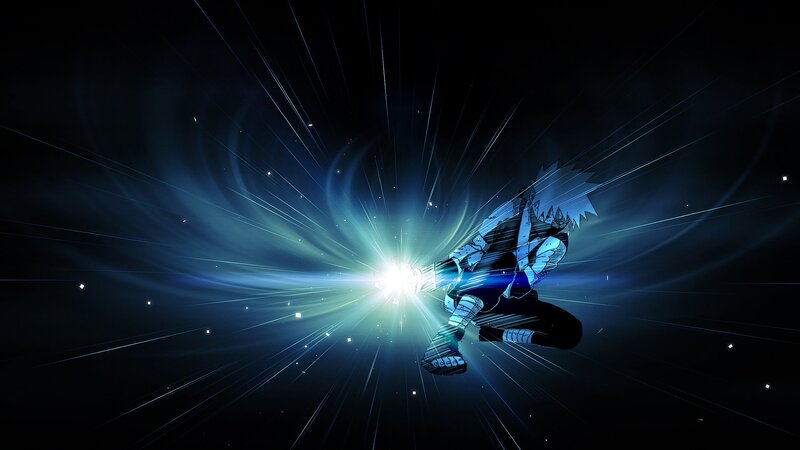 Anime Character in Motion — Blue, Dramatic, Night, Light Burst