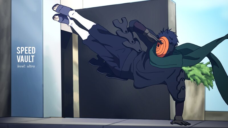 Anime Character in Motion — Blue, Dynamic, Afternoon, Building