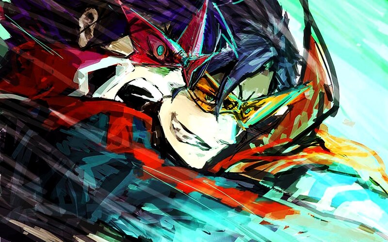 Anime Character in Motion — Blue, Dynamic, Intense, Digital Art, Mask