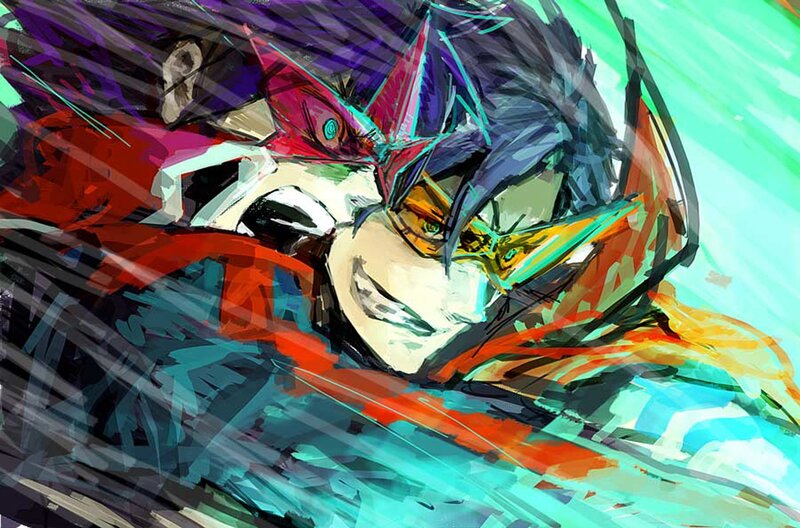 Anime Character in Motion — Blue, Dynamic, Intense, Digital Art