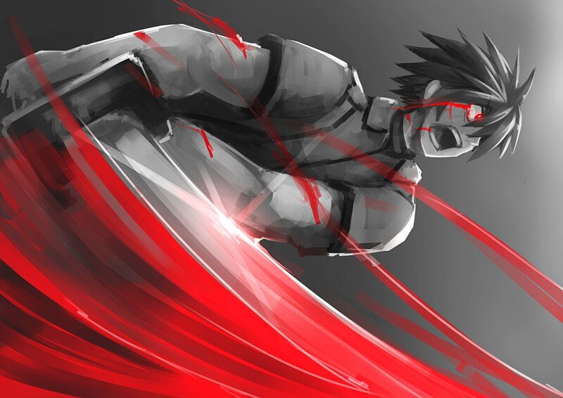 Anime Character in Motion — Red, Dramatic, Digital Art