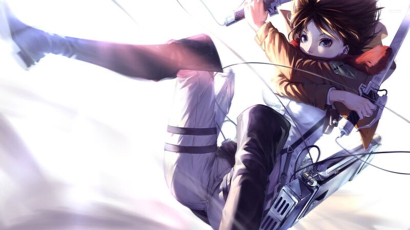 Anime Character in Motion — White, Dramatic, Digital Art, Sword, Titan Gear