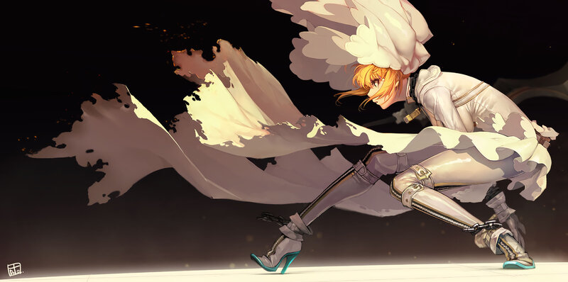 Anime Character in Motion — White, Dramatic, Night, Digital Art