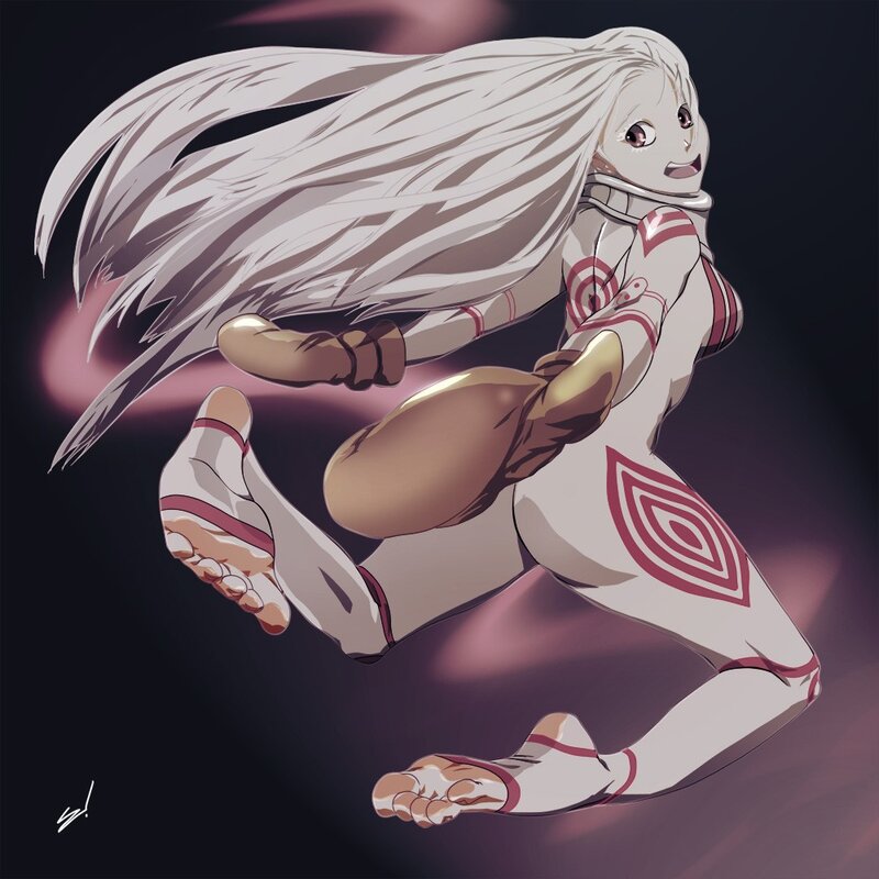 Anime Character in Motion — White, Dynamic, Digital Art, Long White Hair