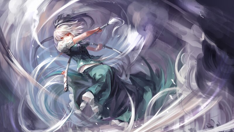 Anime Character in Motion — White, Dynamic, Digital Art, Sword