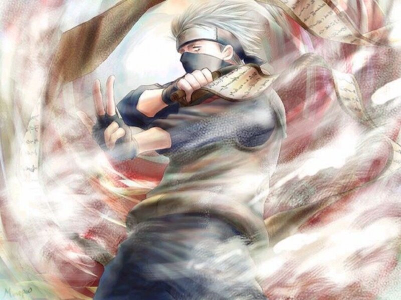 Anime Character in Motion — White, Dynamic, Manga, Mask, Headband