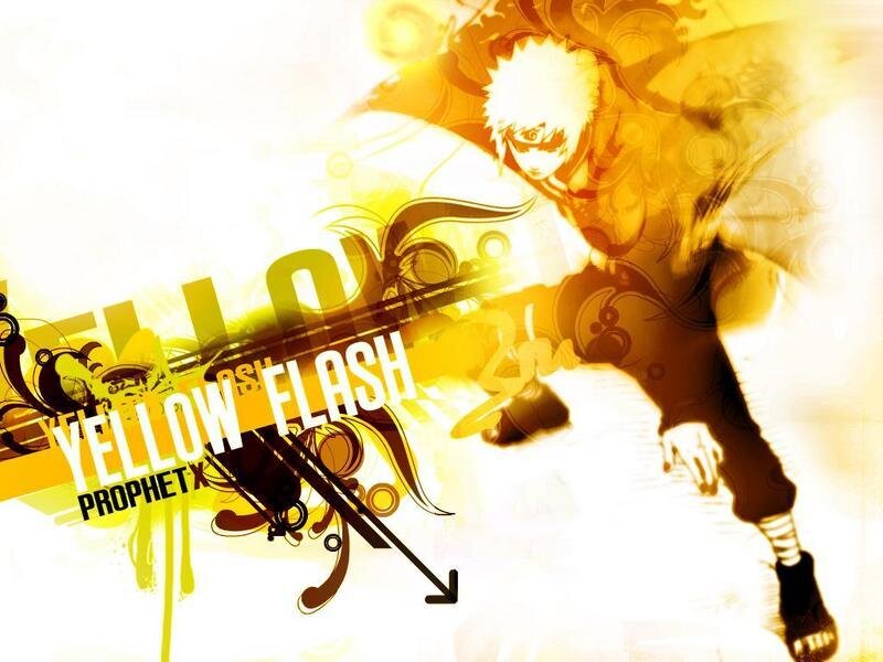 Anime Character in Motion — Yellow, Dynamic, Digital Art, Text