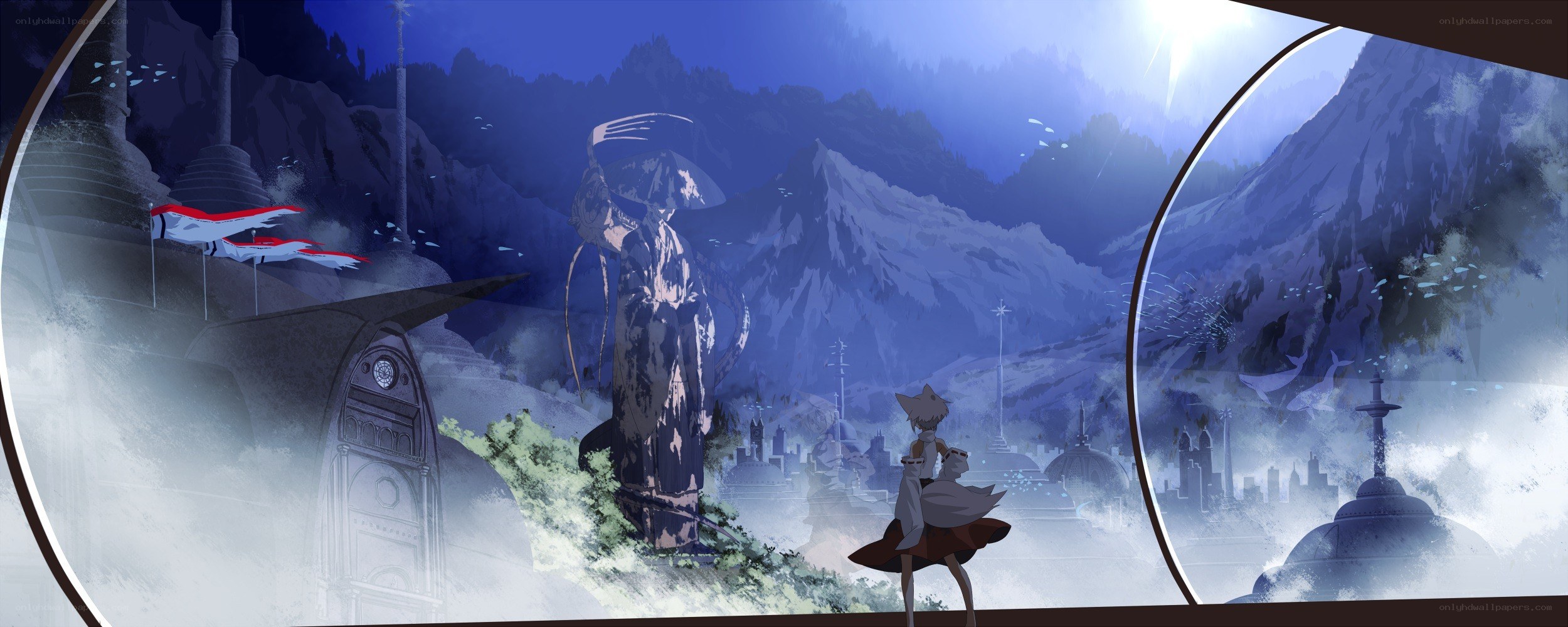 anime character in mountain landscape