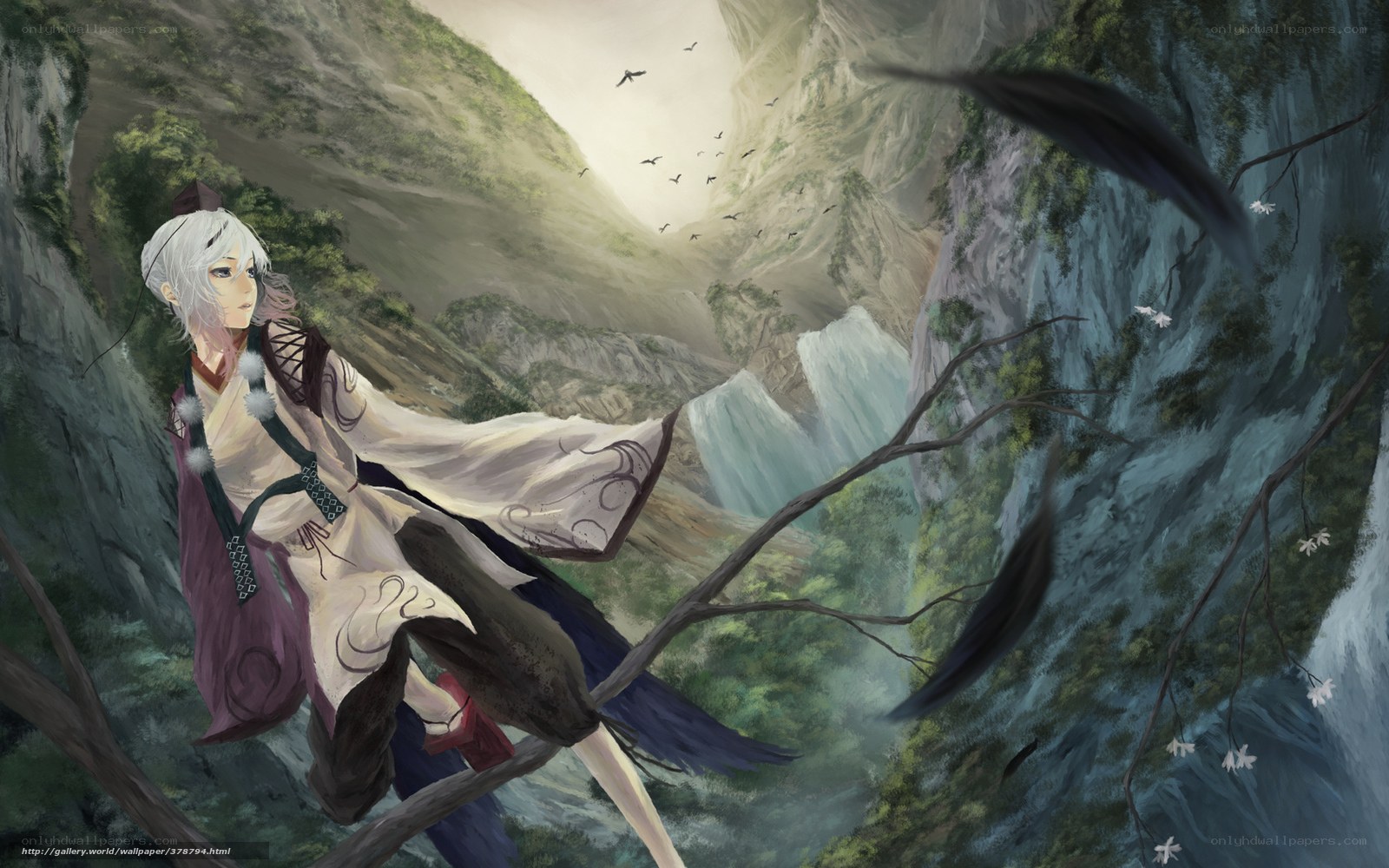 anime character in mountain valley