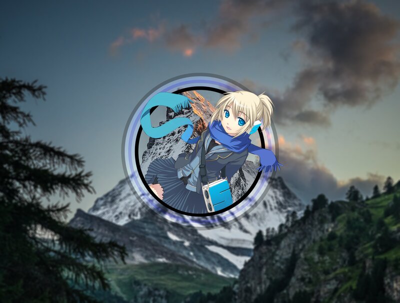Anime Character in Mountains — Blue, Dramatic