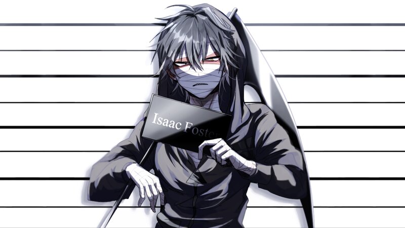 Anime Character in Mugshot — Black, Dramatic, Digital Art